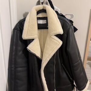 ASOS Black and Cream Bomber Jacket with Shearling Lining